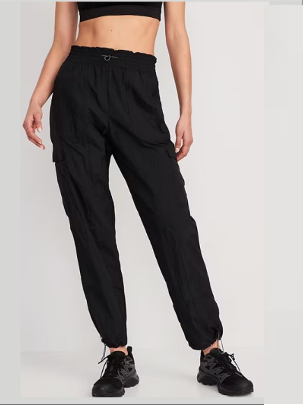 NWOT Black Go-Dry Parachute Cargo Pants Loose Fit Ankle Joggers Size L